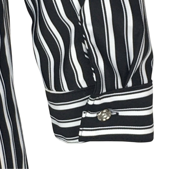 Mlle Gabrielle Black White Striped Stretch Button Down Shirt Dress size  Small - Picture 13 of 16